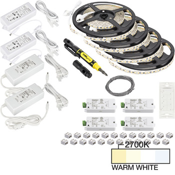 Task Lighting illumaLED™ Vivid Series 65' Tape Light Quattro Wireless Contractor Kit, 4-Zone, 4-Area, High Light Output, Warm White 2700K, (4) Rolls 197" Length x 5/16"W x 1/16" H
