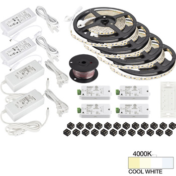 Task Lighting illumaLED™ Vivid Series 65' Tape Light Quattro Wireless Contractor Kit, 4-Zone, 4-Area, High Light Output, Cool White 4000K, (4) Rolls 197" Length x 5/16"W x 1/16" H