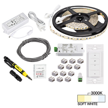 Task Lighting illumaLED™ Vivid Series 16' Tape Light Uno Wireless Retail Packaged Kit, 1-Zone, 1-Area, High Light Output, Soft White 3000K, 197" Length x 5/16"W x 1/16" H