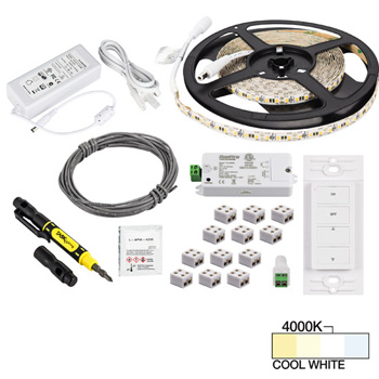 Task Lighting illumaLED™ Vivid Series 16' Tape Light Uno Wireless Retail Packaged Kit, 1-Zone, 1-Area, High Light Output, Cool White 4000K, 197" Length x 5/16"W x 1/16" H