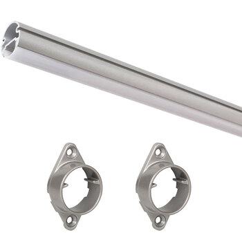 24V Lighted Closet Rod, Aluminum Profile, Frosted Lens, Multiple Lengths, Satin Nickel Included items