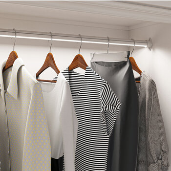 24V Lighted Closet Rod, Aluminum Profile, Frosted Lens, Multiple Lengths, White in Use Closet On Side View