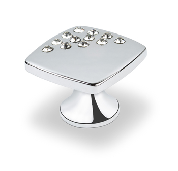 Topex Small Square Knob with Corner Crystals in Chrome
