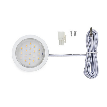 Tresco 12VDC Pockit Plus LED Metal Light, Frosted, 1.5W, 5000K, White with 79" Starter Lead & Surface Mount Ring