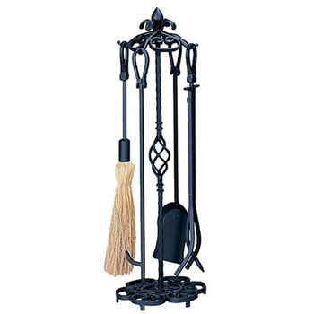 Heavy Weight Wrought Iron 5-Piece Fire Set 33 inch H