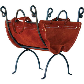Log Holder with Suede Leather Carrier - 20 inch H