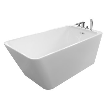 Valley Acrylic JUSTINIAN 59" White Contemporary Rectangular Freestanding Acrylic Insulated Bathtub with Faucet Deck, 58-11/16" W x 29-3/8" D x 23" H