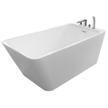 Valley Acrylic JUSTINIAN 67" White Contemporary Rectangular Freestanding Acrylic Insulated Bathtub with Faucet Deck, 66-3/4" W x 29-1/4" D x 23" H