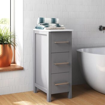 Vanity Art 12'' Wide Bathoom Vanity Cabinet With Stone Top with Soft Closing Drawers, Gray