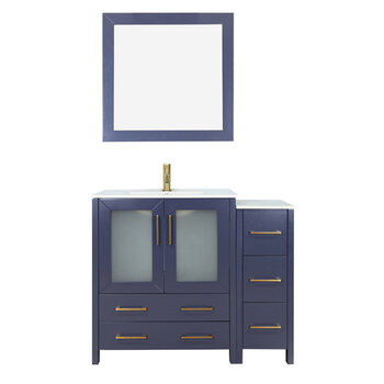 Vanity Art Brescia Single Sink Bathroom Vanity Set with Ceramic Vanity Top, Soft Closing Doors and Drawers, Side Cabinet, Undermount Rectangle Sink and Mirror, 36'' Blue Product View