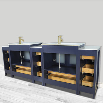 Vanity Art Brescia 96'' Double Sink Bathroom Vanity Set with 2x Ceramic Vanity Tops, Soft Closing Doors and Drawers, 3x Side Cabinet, 2x Undermount Rectangle Sinks and 2x Mirrors, 96'' Blue Back View