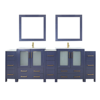Vanity Art Brescia 96'' Double Sink Bathroom Vanity Set with 2x Ceramic Vanity Tops, Soft Closing Doors and Drawers, 3x Side Cabinet, 2x Undermount Rectangle Sinks and 2x Mirrors, 96'' Blue Product View