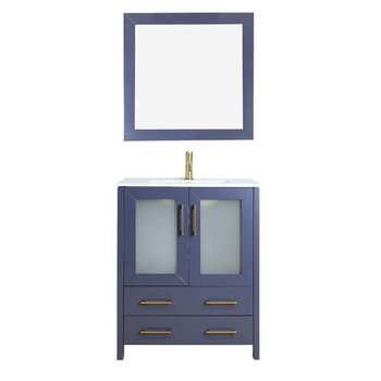 Vanity Art Brescia Single Sink Bathroom Vanity Set with Ceramic Vanity Top, Soft Closing Doors and Drawers, Undermount Rectangle Sink and Mirror, 30'' Blue Product View