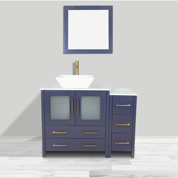 Vanity Art Ravenna 42 in. W Single Basin Bathroom Vanity in Blue with White Engineered Marble Top and Mirror