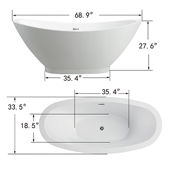 69" Acrylic Freestanding Bathtub, Modern Soaking Bowl Shaped Tub with UPC Certified Polished Chrome Slotted Overflow, Pop-up Drain and Adjustable Leveling Legs