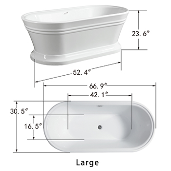 59" Small Acrylic Freestanding Bathtub with Base, Modern Soaking Tub with UPC Certified Polished Chrome Slotted Overflow, Pop-up Drain and Adjustable Leveling Legs