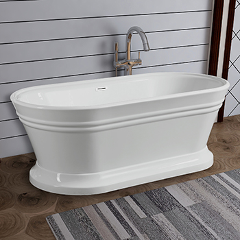 67" Acrylic Freestanding Bathtub with Base, Modern Soaking Tub with UPC Certified Polished Chrome Slotted Overflow, Pop-up Drain and Adjustable Leveling Legs