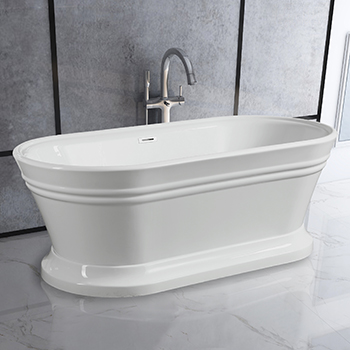 67" Acrylic Freestanding Bathtub with Base, Modern Soaking Tub with UPC Certified Polished Chrome Slotted Overflow, Pop-up Drain and Adjustable Leveling Legs