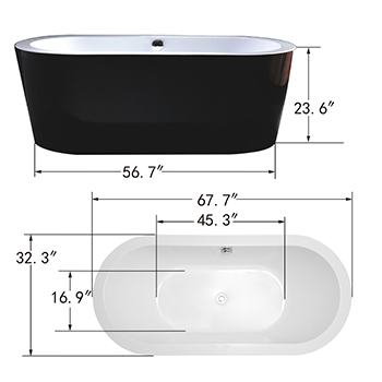 68" Acrylic Freestanding Bathtub, Modern Soaking Tub with UPC Certified Polished Chrome Round Overflow, Pop-up Drain and Adjustable Leveling Legs