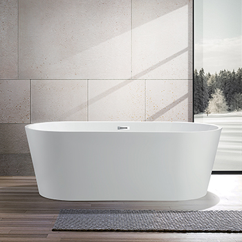 68" Rounded Acrylic Freestanding Bathtub, Modern Soaking Tub with UPC Certified Polished Chrome Slotted Overflow, Pop-up Drain and Adjustable Leveling Legs