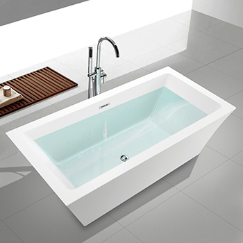 59" Small Squared Acrylic Freestanding Bathtub, Modern Soaking Tub with UPC Certified Polished Chrome Slotted Overflow, Pop-up Drain and Adjustable Leveling Legs