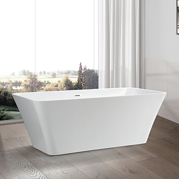 68" Acrylic Freestanding Bathtub with Squared Design, Modern Soaking Tub with UPC Certified Polished Chrome Slotted Overflow, Pop-up Drain and Adjustable Leveling Legs