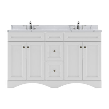 Virtu USA Talisa 60'' Double Sink Bathroom Vanity in White with Calacatta Quartz Top and Round Sink , 60''W x 23''D x 36''H