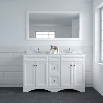 Virtu USA Talisa 60'' Double Sink Bathroom Vanity in White with Calacatta Quartz Top and Round Sink with Mirror, 60''W x 23''D x 36''H