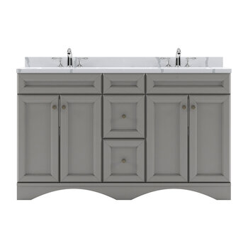 Virtu USA Talisa 60'' Double Sink Bathroom Vanity in Grey with Calacatta Quartz Top and Square Sink , 60''W x 23''D x 36''H