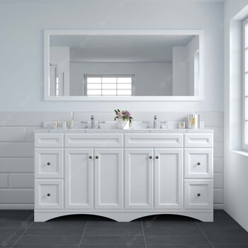 Virtu USA Talisa 72'' Double Sink Bathroom Vanity in White with Calacatta Quartz Top and Square Sink with Mirror, 72''W x 23''D x 36''H