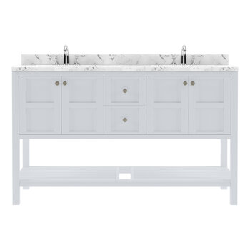Virtu USA Winterfell 60" Double Bathroom Vanity Set in White, Cultured Marble Quartz Top with Round Sinks