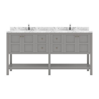 Virtu USA Winterfell 72" Double Bathroom Vanity Set in Gray, Cultured Marble Quartz Top with Round Sinks