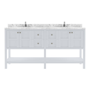 Virtu USA Winterfell 72" Double Bathroom Vanity Set in White, Cultured Marble Quartz Top with Round Sinks