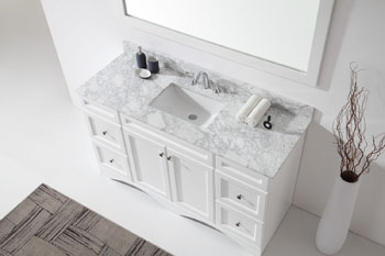 Virtu USA Talisa 60'' Single Sink Bathroom Vanity in White with Italian Carrara White Marble Top and Square Sink with Polished Chrome Faucet and Mirror, 60''W x 23''D x 36''H