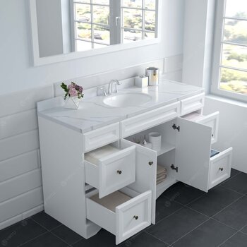 Virtu USA Talisa 60" Single Bathroom Vanity in White with Calacatta Quartz Top and Round Sink with Polished Chrome Faucet with Matching Mirror, 60" W x 22" D x 36-11/16" H