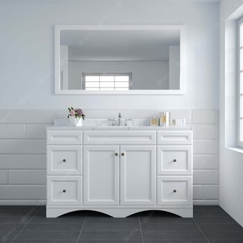 Virtu USA Talisa 60" Single Bathroom Vanity in White with Calacatta Quartz Top and Round Sink with Matching Mirror, 60" W x 22" D x 36-11/16" H