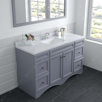 Virtu USA Talisa 60" Single Bathroom   Vanity in Gray with Calacatta Quartz Top, Square Sink and Brushed Nickel Faucet with Matching Mirror, 60" W x 22" D x 36-11/16" H