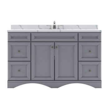 Virtu USA Talisa 60" Single Bathroom Vanity in Gray with Calacatta Quartz Top and Square Sink, 60" W x 22" D x 36-11/16" H