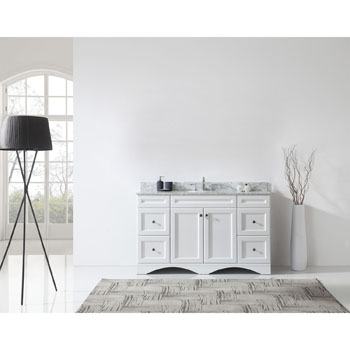 Virtu USA Talisa 60'' Single Sink Bathroom Vanity in White with Italian Carrara White Marble Top and Round Sink, 60''W x 23''D x 36''H