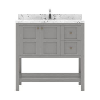 Virtu USA Winterfell 36" Single Bathroom Vanity in Gray with Cultured Marble Top and Round Sink, 36" W x 22" D x 36-11/16" H
