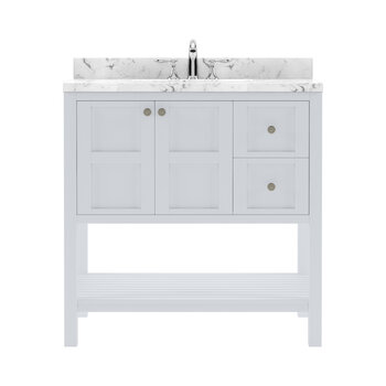 Virtu USA Winterfell 36" Single Bathroom Vanity in White with Cultured Marble Top and Square Sink, 36" W x 22" D x 36-11/16" H