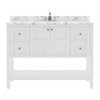Virtu USA Winterfell 48" Single Bathroom Vanity in White with Calacatta Quartz Top and Square Sink, 48" W x 22" D x 36-11/16" H
