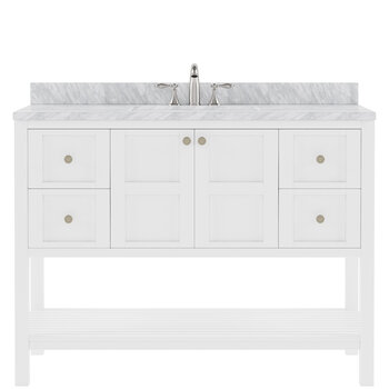 Virtu USA Winterfell 48" Single Bathroom Vanity Set in White, Italian Carrara White Marble Top with Round Sink