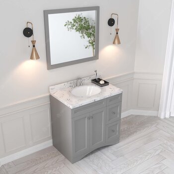 Virtu USA Elise 36" Single Bath Vanity in Espresso with Calacatta Quartz Quartz Top, Round Sink and Brushed Nickel Faucet with Matching Mirror, 36" W x 22" D x 36-11/16" H