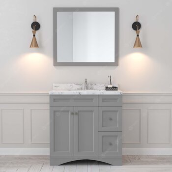 Virtu USA Elise 36" Single Bathroom Vanity in Gray with Calacatta Quartz Quartz Top and Square Sink with Matching Mirror, 36" W x 22" D x 36-11/16" H