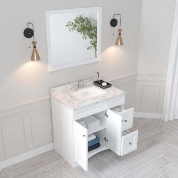 Virtu USA Elise 36" Single Bath Vanity in Espresso with Calacatta Quartz Quartz Top, Square Sink and Polished Chrome Faucet with Matching Mirror, 36" W x 22" D x 36-11/16" H