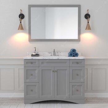 48" Single Bath Vanity in Gray, Cultured Marble Quartz Top Round Sink, Brushed Nickel Faucet and Mirror
