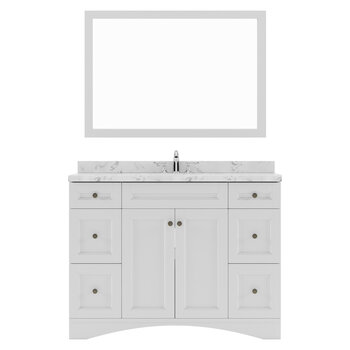 Virtu USA Elise 48" Single Bathroom Vanity in White with Cultured Marble Quartz Top and Round Sink with Matching Mirror, 48" W x 22" D x 36-11/16" H
