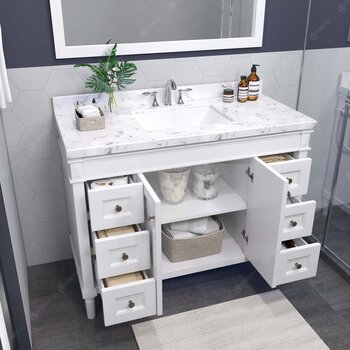 Virtu USA Tiffany 48" Single Bath Vanity in Espresso with Cultured Marble Quartz Top, Square Sink and Polished Chrome Faucet with Matching Mirror, 48" W x 22" D x 36-11/16" H