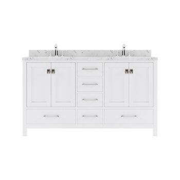 60" Double Bath Vanity in White, Cultured Marble Quartz Top and (2x) Round Sinks
